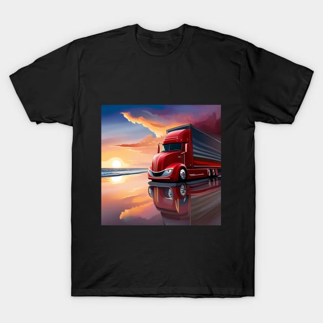 Big Rig Ocean Sunset T-Shirt by Designs By David Bannister 